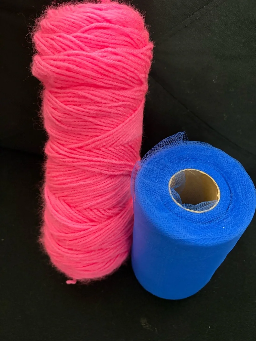 Bright Pink Yarn & Royal Blue Tulle Roll - Party Craft Bundle